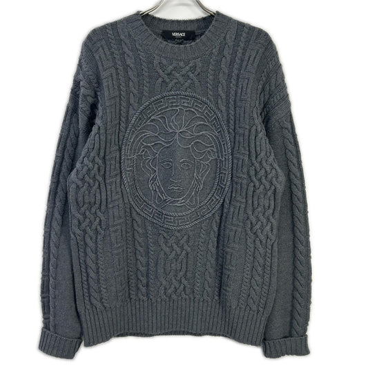VERSACE Medusa Logo Wool Knit Sweater Gray Size 46