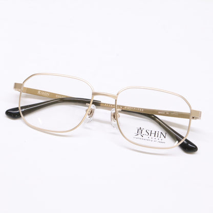 SHiN Matte Gold Square Titanium Eyewear Size 53x17-143