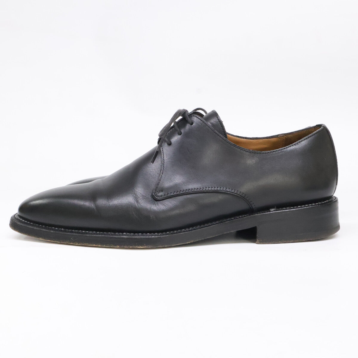 Ermenegildo Zegna Black Plain Toe Leather Shoes Size 7