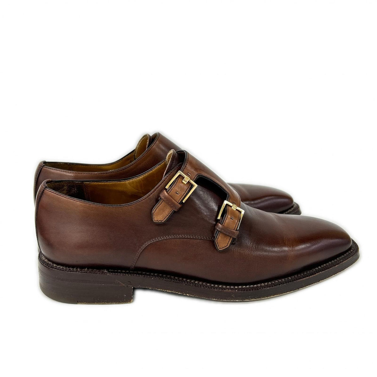 Ermenegildo Zegna Double Monk Strap Leather Brown Sneakers Size 7