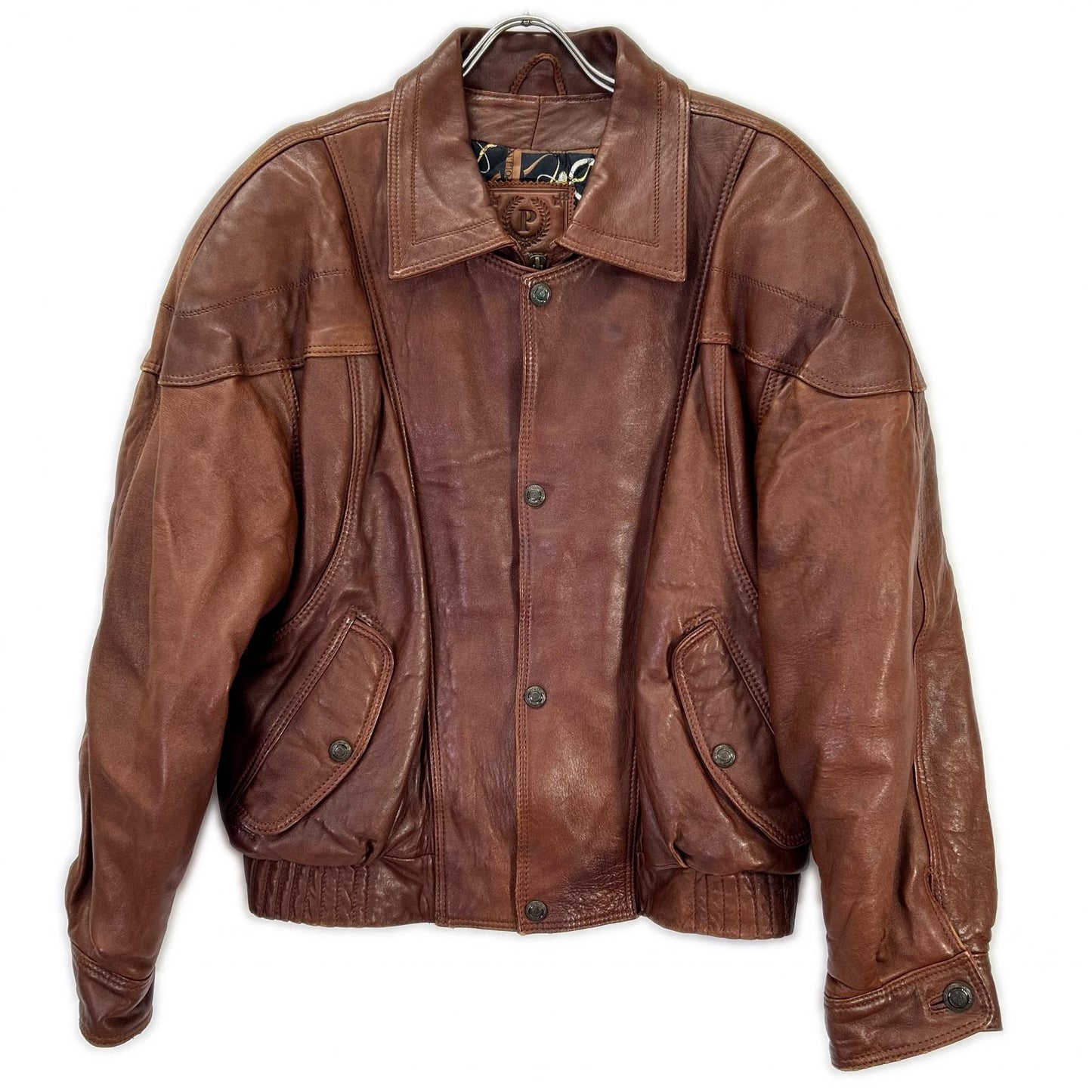 POLLINI Brown Quilted Leather Jacket Size M