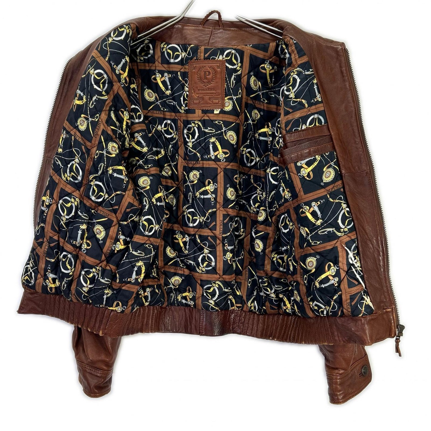 POLLINI Brown Quilted Leather Jacket Size M