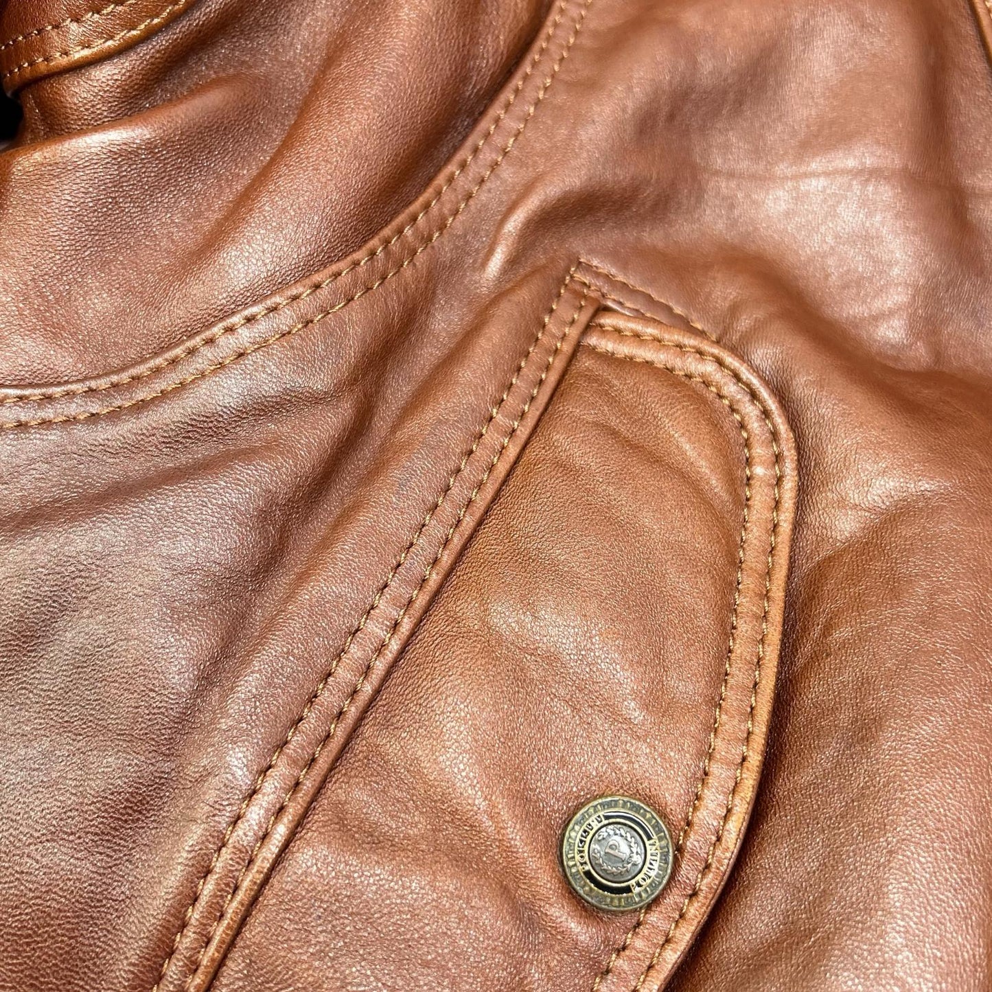 POLLINI Brown Quilted Leather Jacket Size M