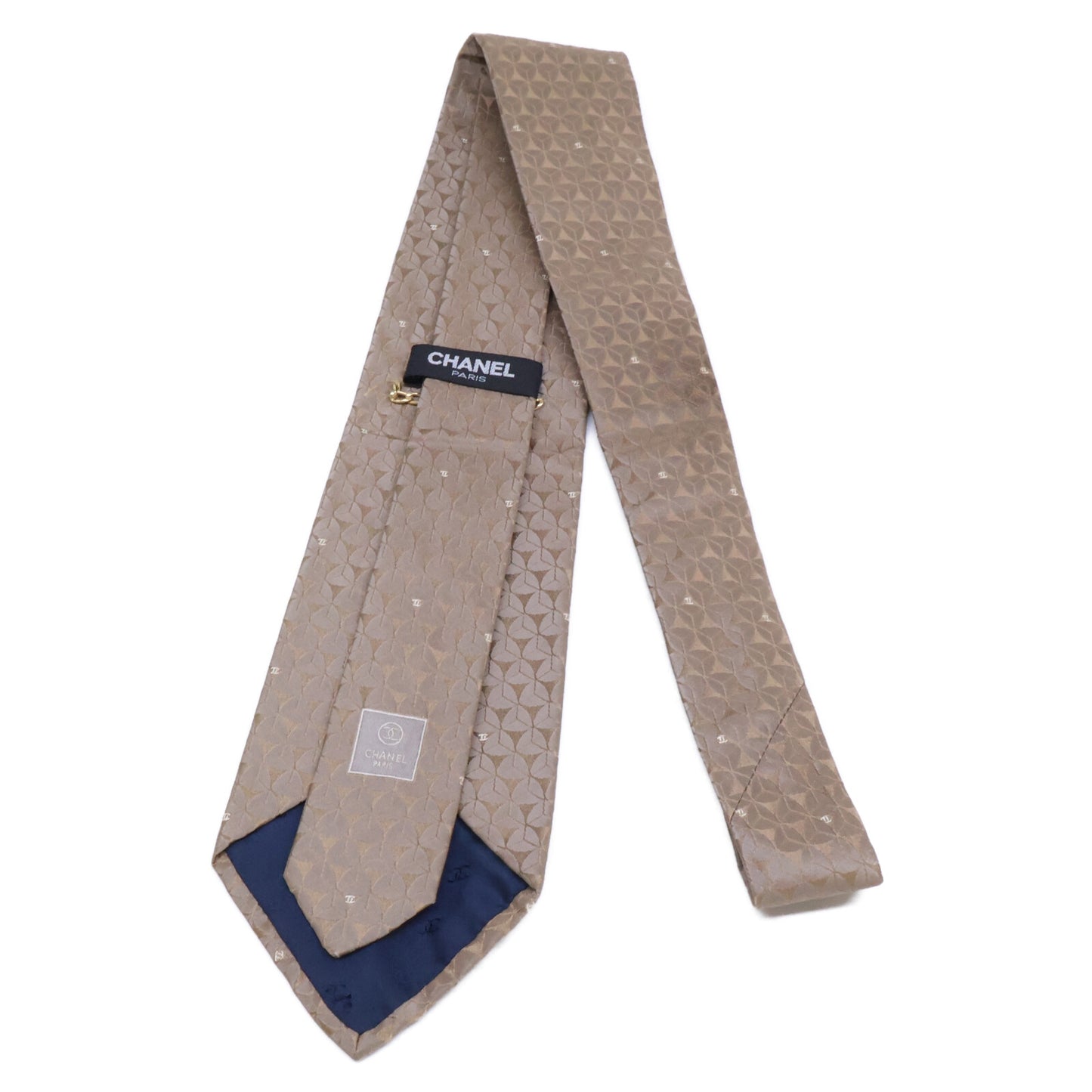 CHANEL Coco Mark Silk Jacquard Tie Gray Size ONE SIZE