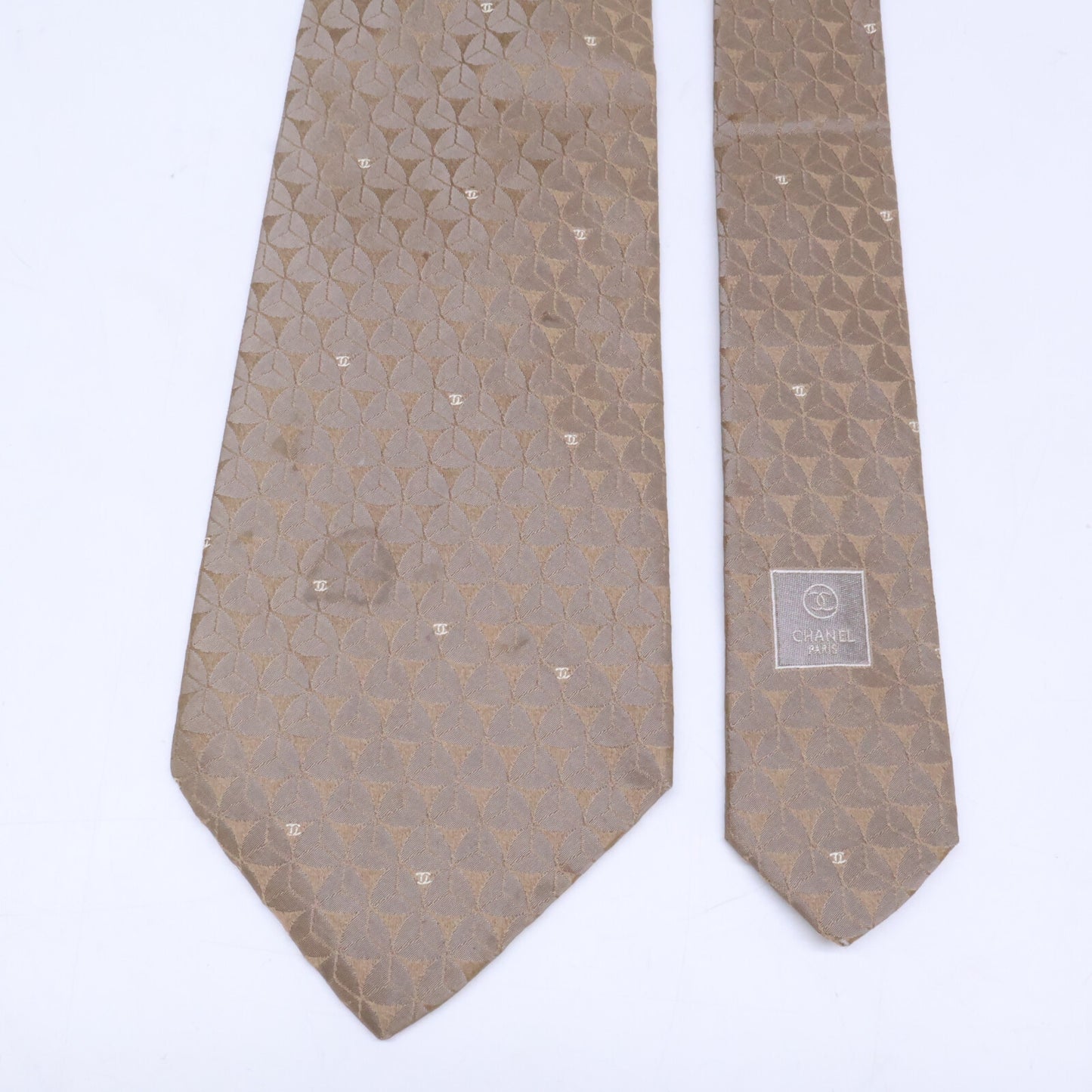 CHANEL Coco Mark Silk Jacquard Tie Gray Size ONE SIZE