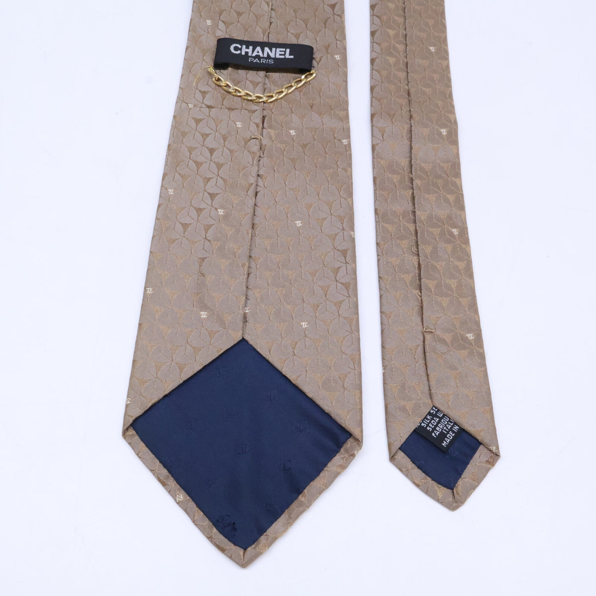 CHANEL Coco Mark Silk Jacquard Tie Gray Size ONE SIZE
