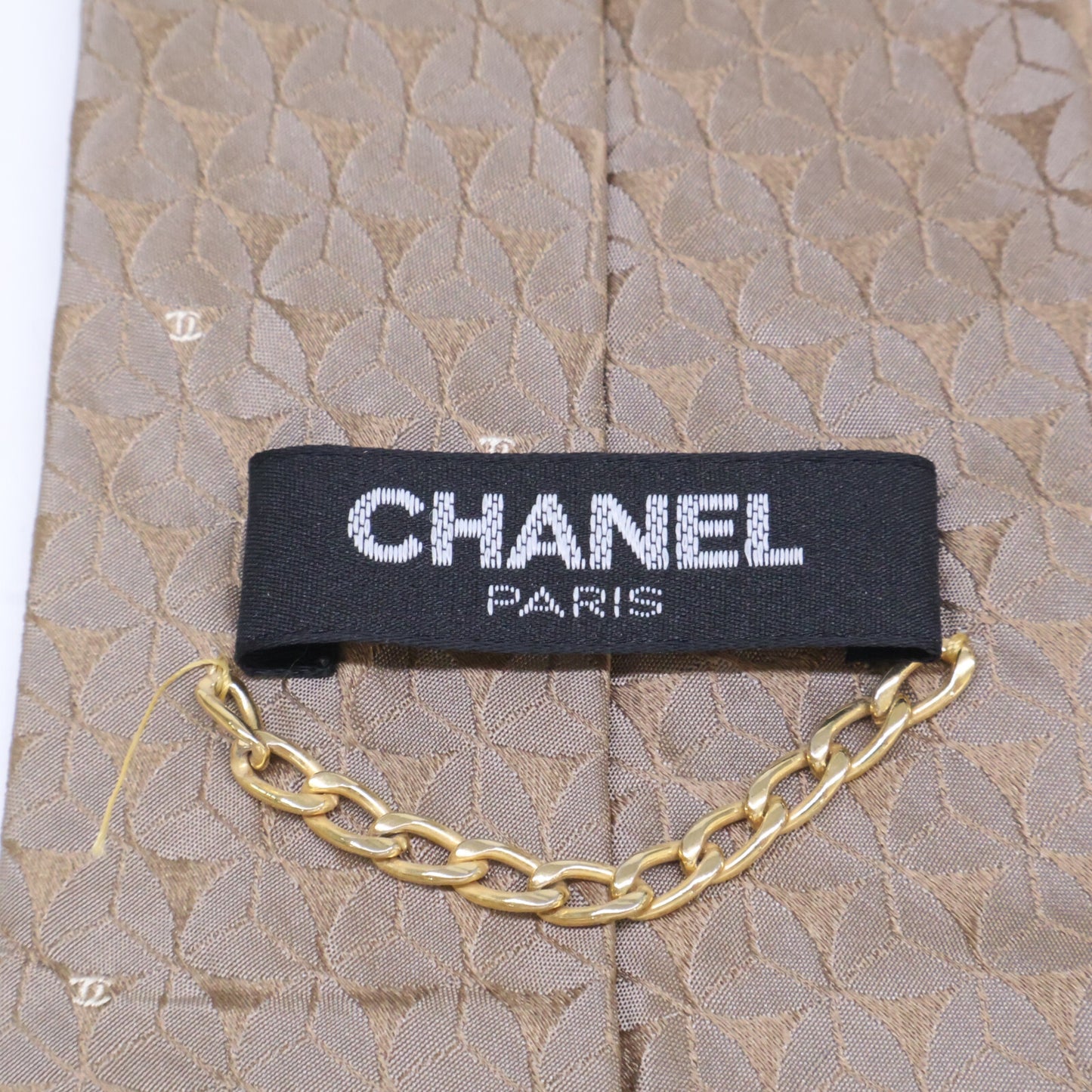 CHANEL Coco Mark Silk Jacquard Tie Gray Size ONE SIZE