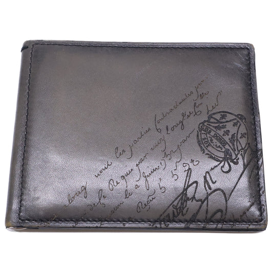 Berluti Scritto Leather Bi-Fold Wallet w/ Clip Gray