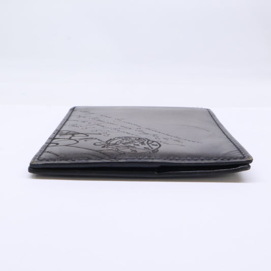 Berluti Scritto Leather Bi-Fold Wallet w/ Clip Gray
