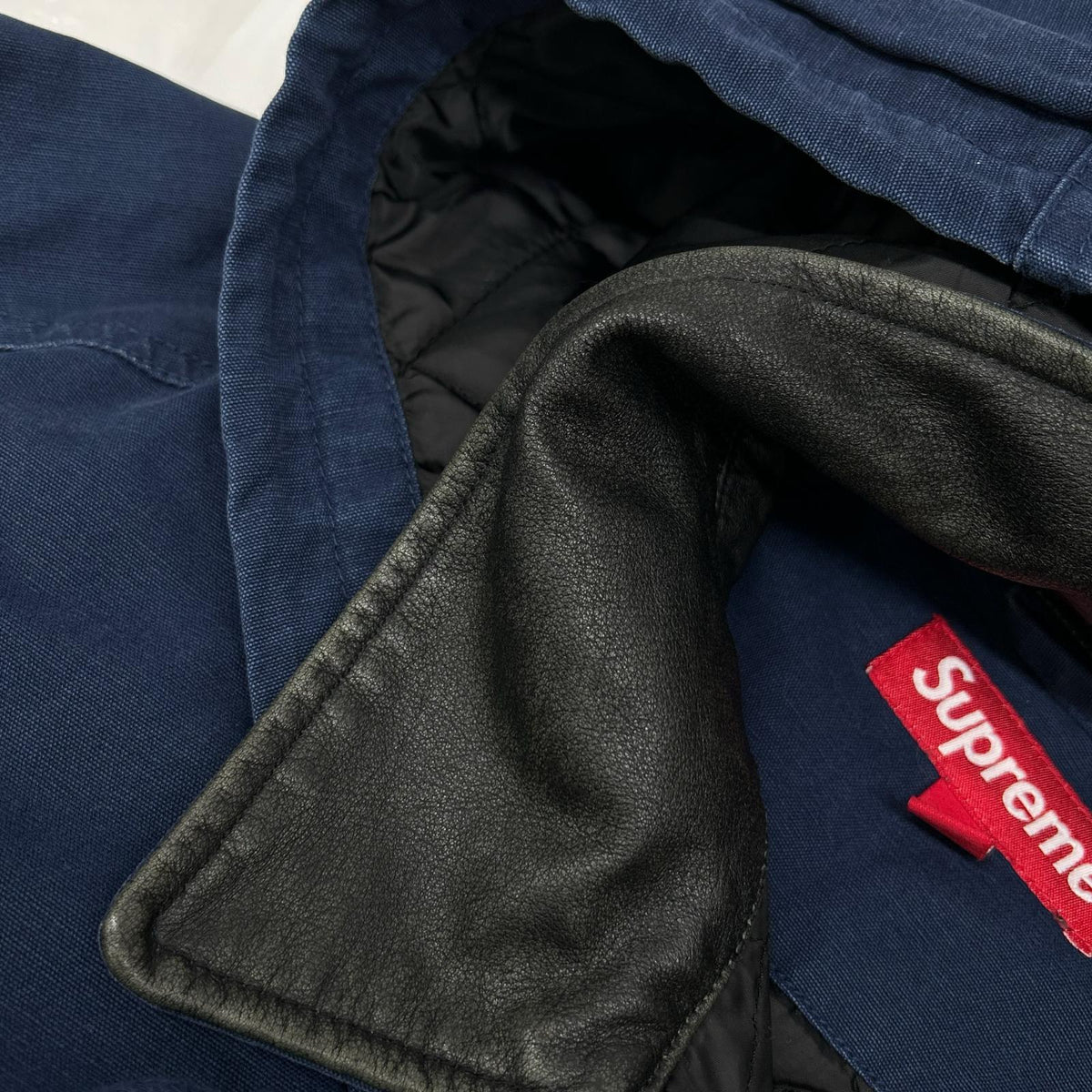 Supreme 24FW Leather Collar Utility Jacket Navy Size XL