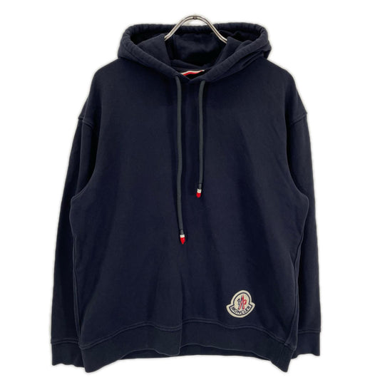 MONCLER Maglia Logo Patch Hoodie Navy Cotton Size XL