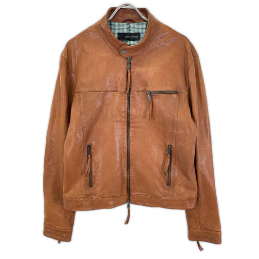 DSQUARED2 01 Goat Leather Single Rider Jacket Brown Size 52
