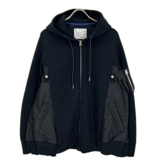 sacai Sponge Sweat x Nylon Twill Hoodie Black Size 2
