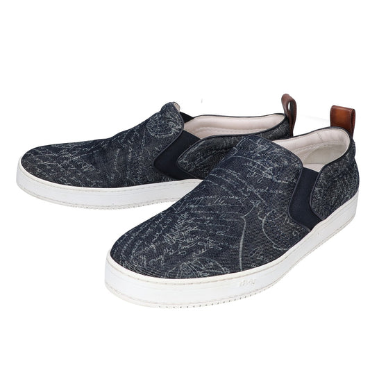 BERLUTI Playtime Scritto Denim Slip-On Sneakers Size UK 10.5