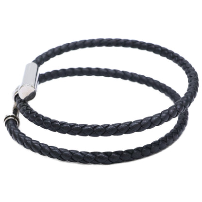 HERMES Tournis Tresse Swift Leather Bracelet Black/Silver