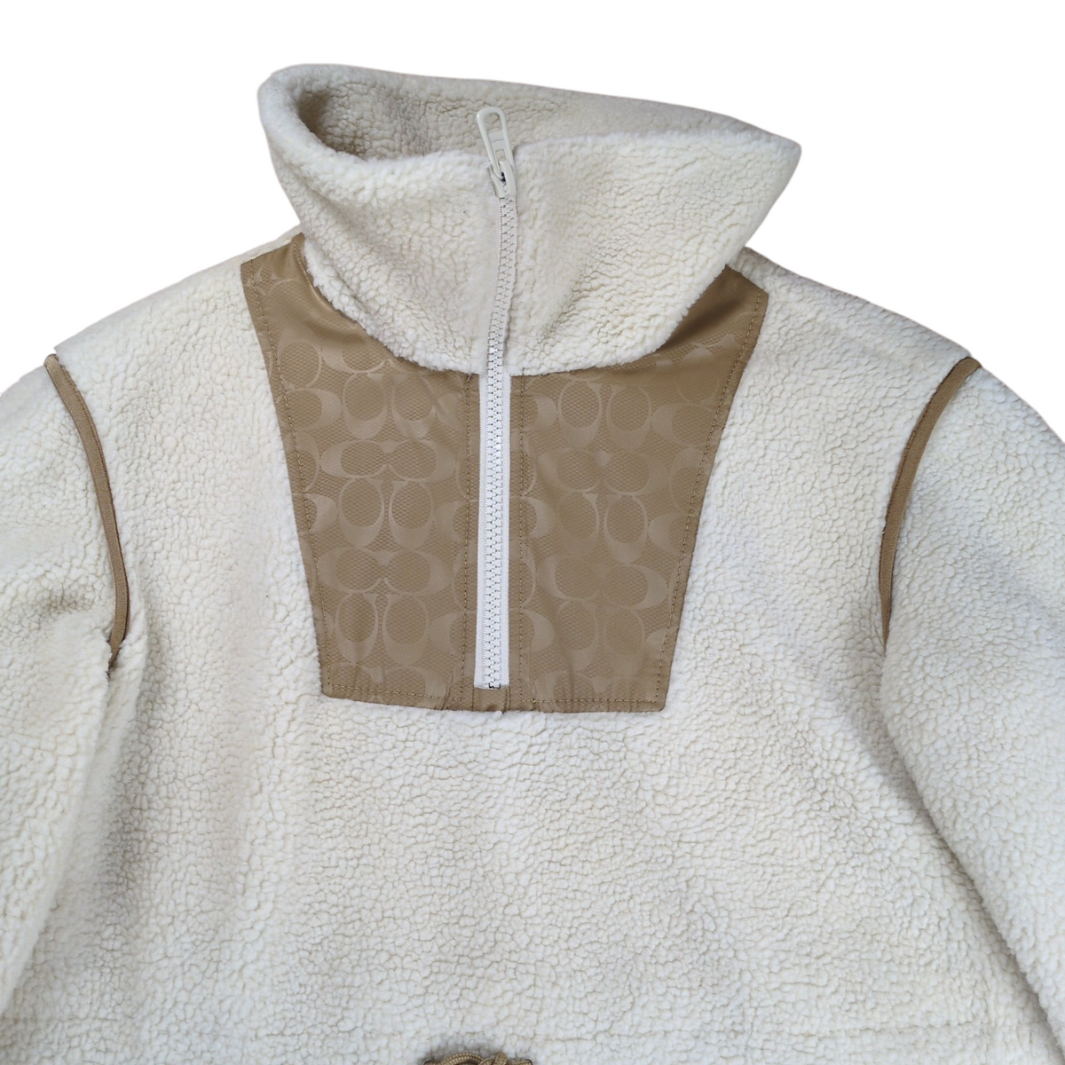 Coach Signature Pattern High Neck Fleece Jacket White Size S