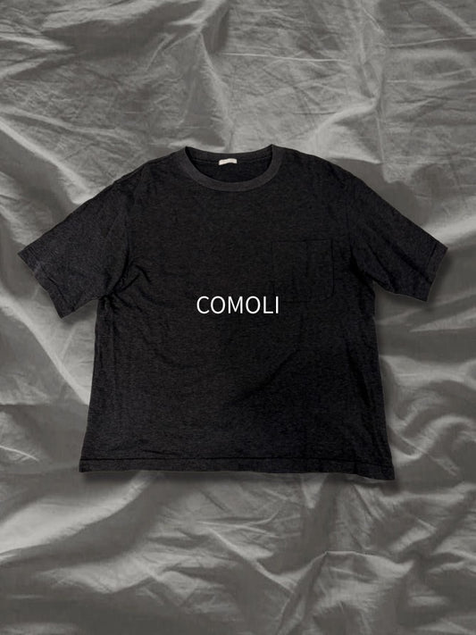 COMOLI SS16 Open-End Cotton Pocket T-Shirt Black Size M