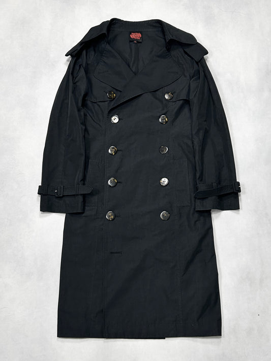 Jean Paul Gaultier 90s Black Waist Shape Trench Coat Size 40