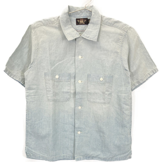 RRL Light Blue Cotton-Linen Open Collar Shirt Size 2