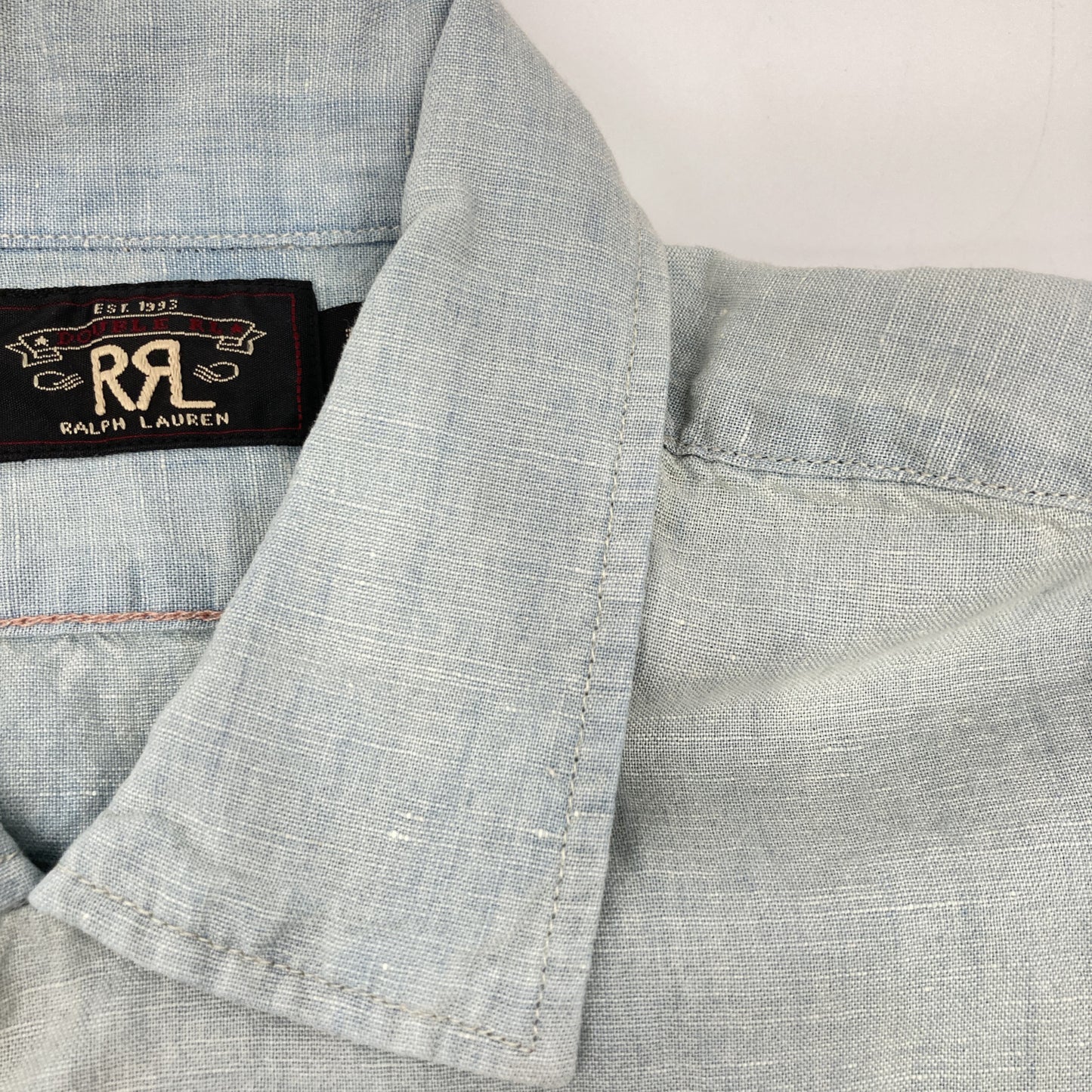 RRL Light Blue Cotton-Linen Open Collar Shirt Size 2