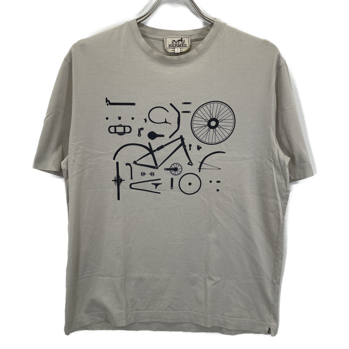HERMES Cotton Bicycle Parts T-Shirt Khaki Size S