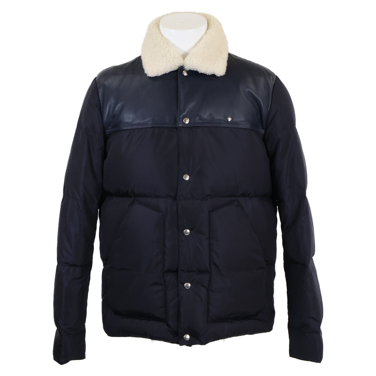 Dior HOMME Navy Boa Collar Lamb Leather Down Jacket Size 50