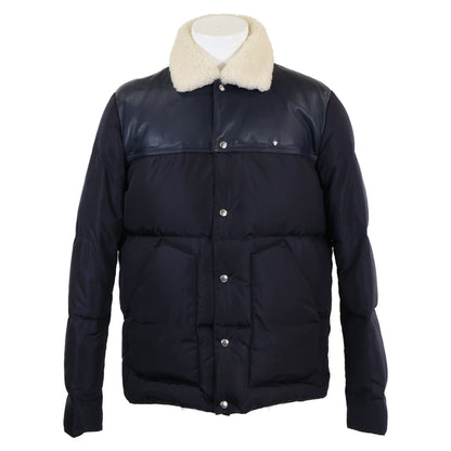 Dior HOMME Navy Boa Collar Lamb Leather Down Jacket Size 50