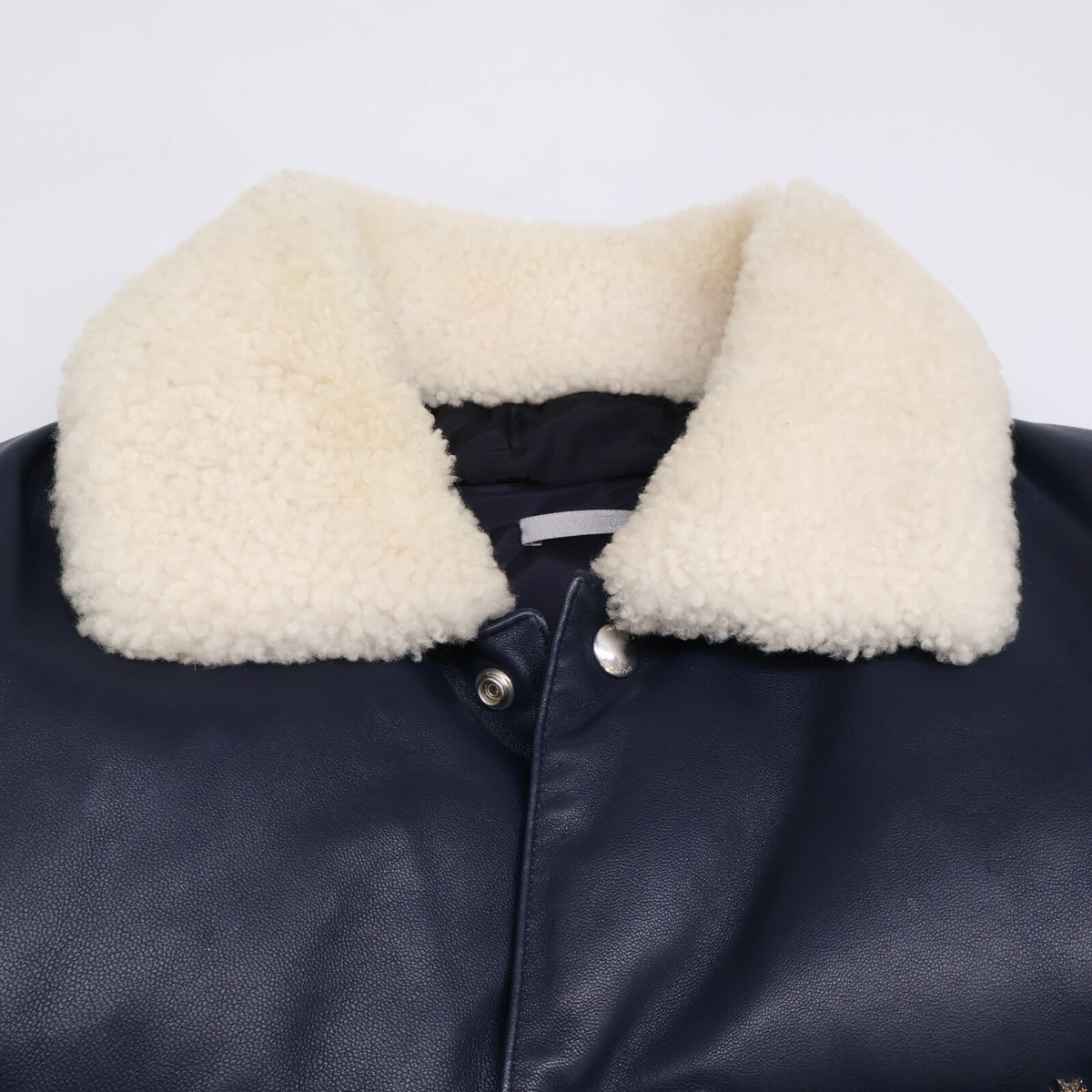 Dior HOMME Navy Boa Collar Lamb Leather Down Jacket Size 50