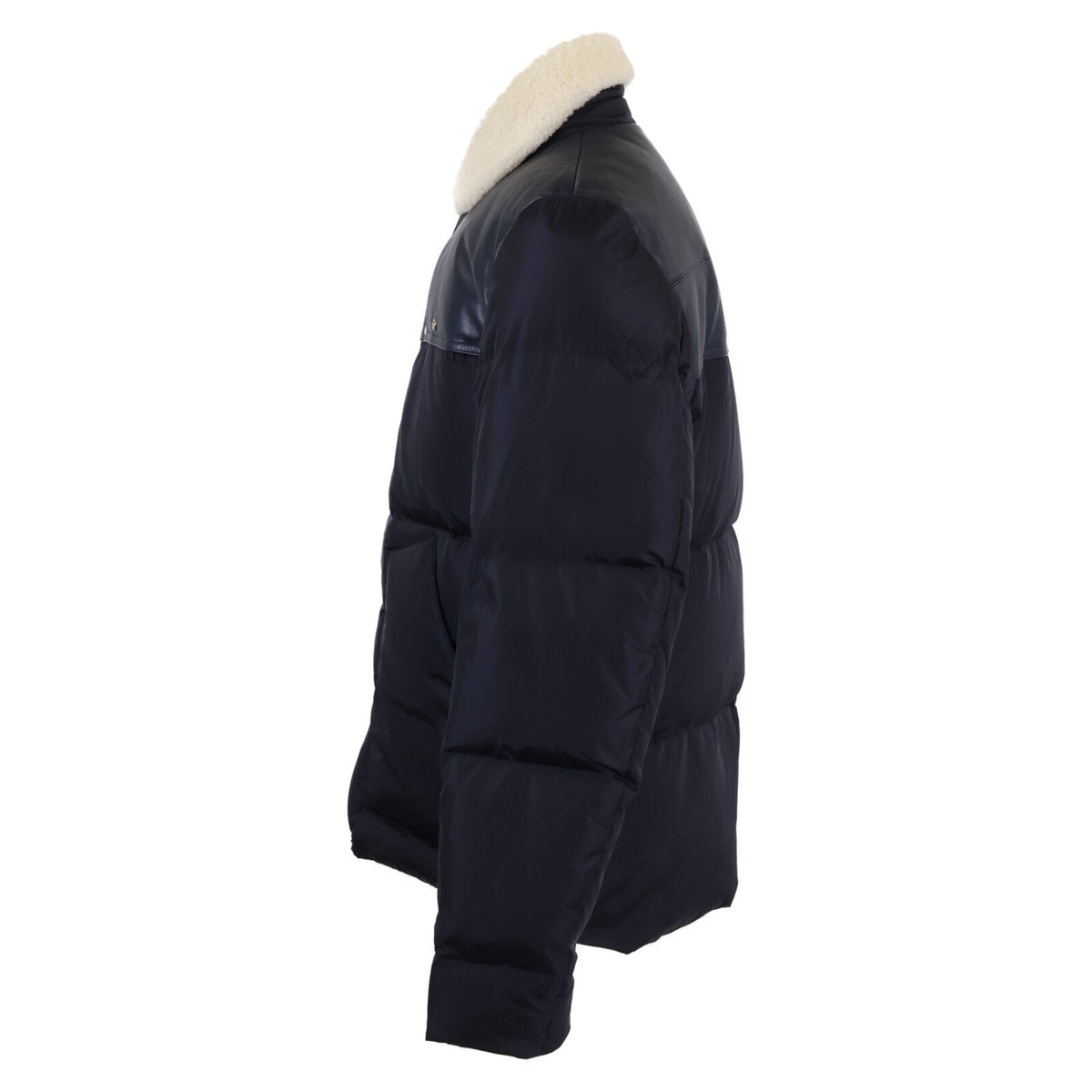 Dior HOMME Navy Boa Collar Lamb Leather Down Jacket Size 50