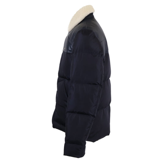 Dior HOMME Navy Boa Collar Lamb Leather Down Jacket Size 50