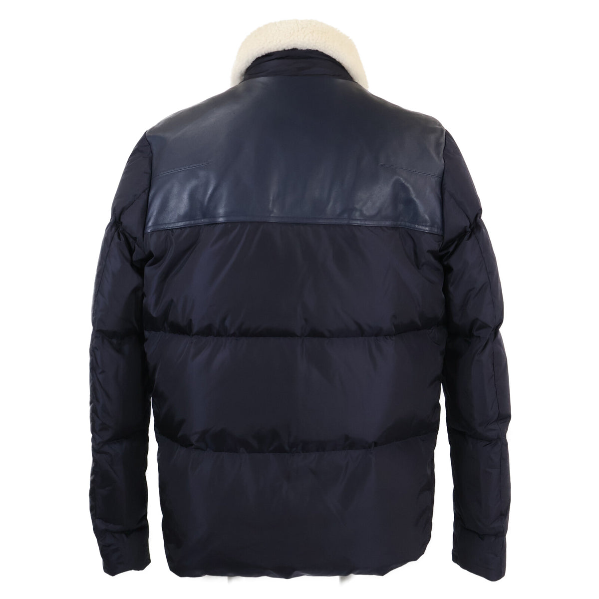 Dior HOMME Navy Boa Collar Lamb Leather Down Jacket Size 50