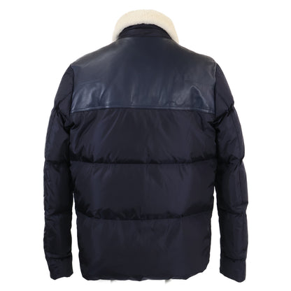 Dior HOMME Navy Boa Collar Lamb Leather Down Jacket Size 50