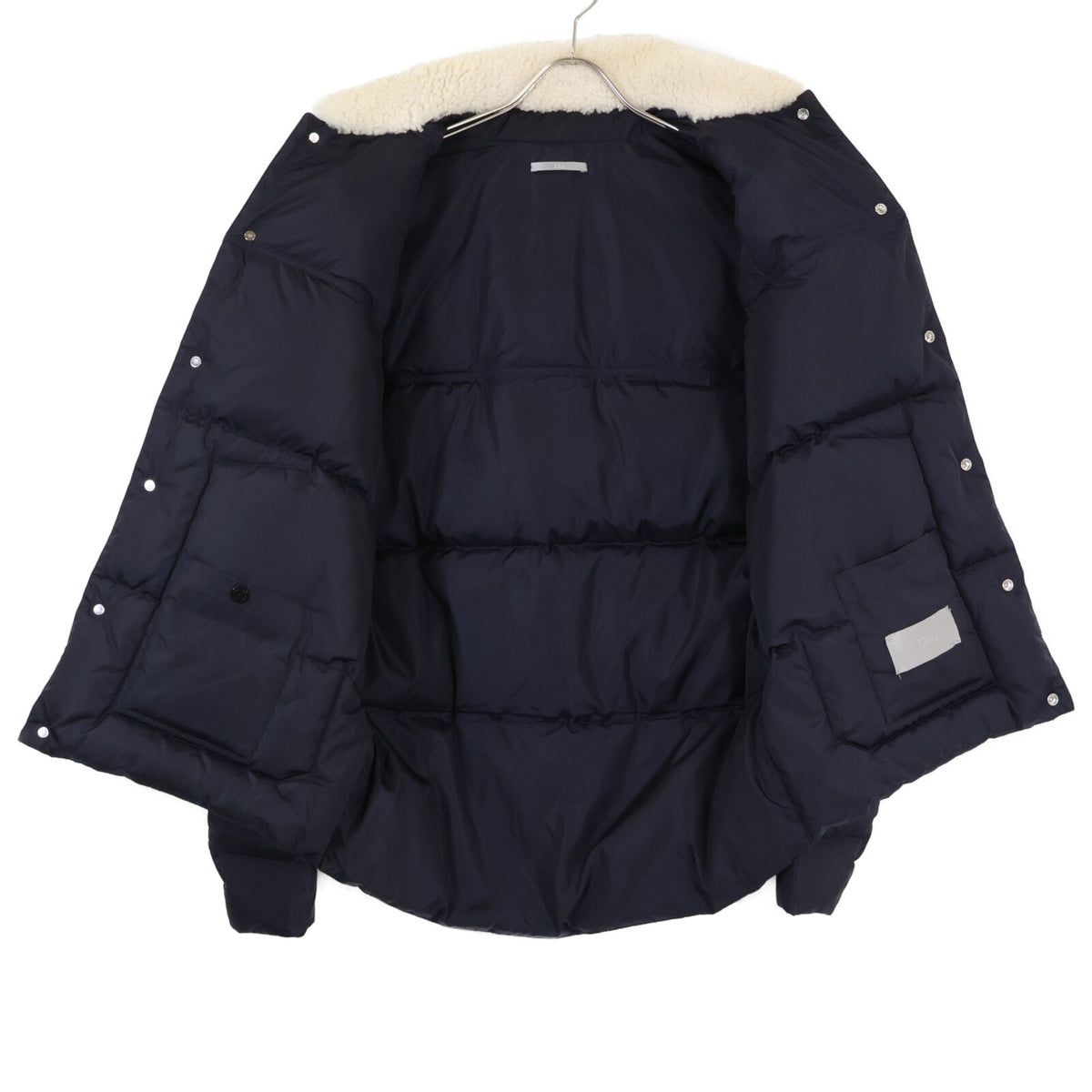 Dior HOMME Navy Boa Collar Lamb Leather Down Jacket Size 50