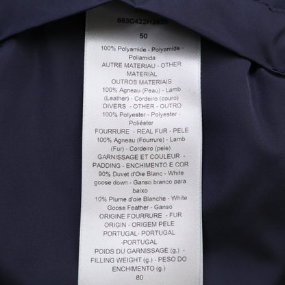 Dior HOMME Navy Boa Collar Lamb Leather Down Jacket Size 50