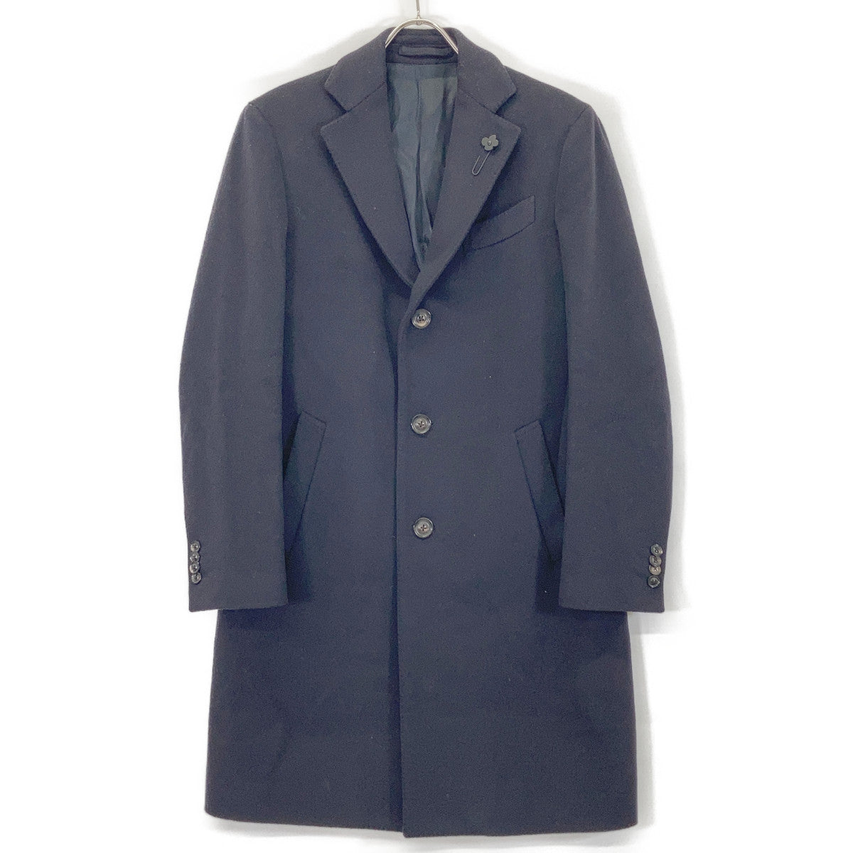 LARDINI Special Wool Flannel Chester Coat Navy