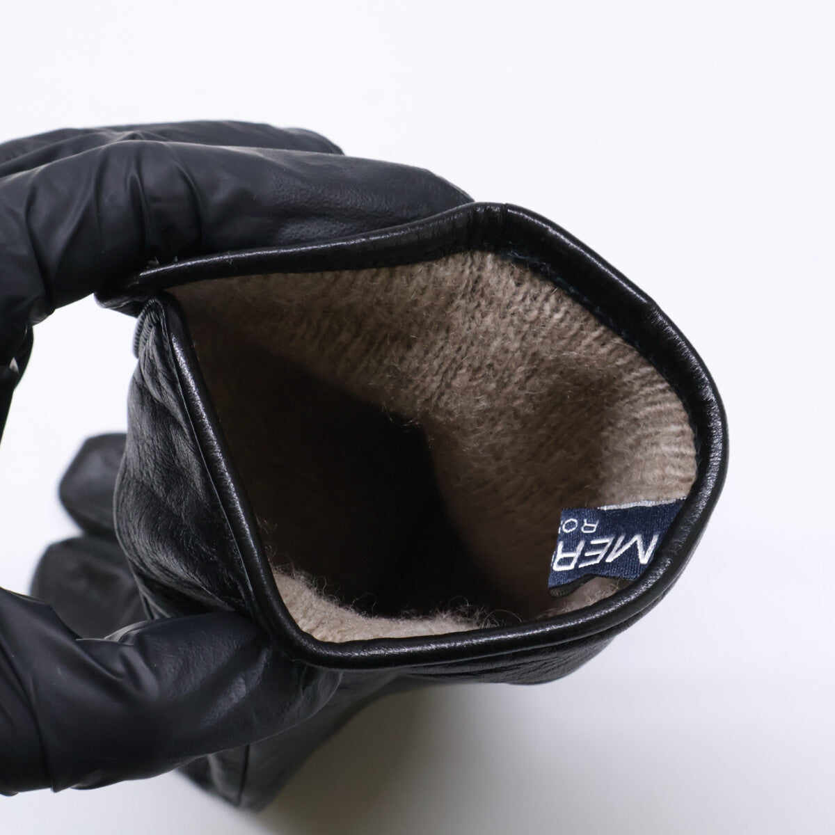 MEROLA Cashmere-Lined Nappa Leather Gloves Black Size 7.5