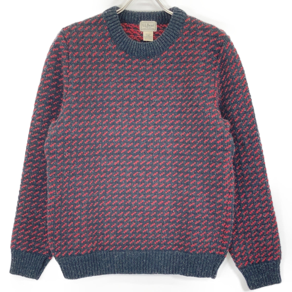 L.L.Bean Norway Made Birdseye Wool Sweater Black/Red Size S