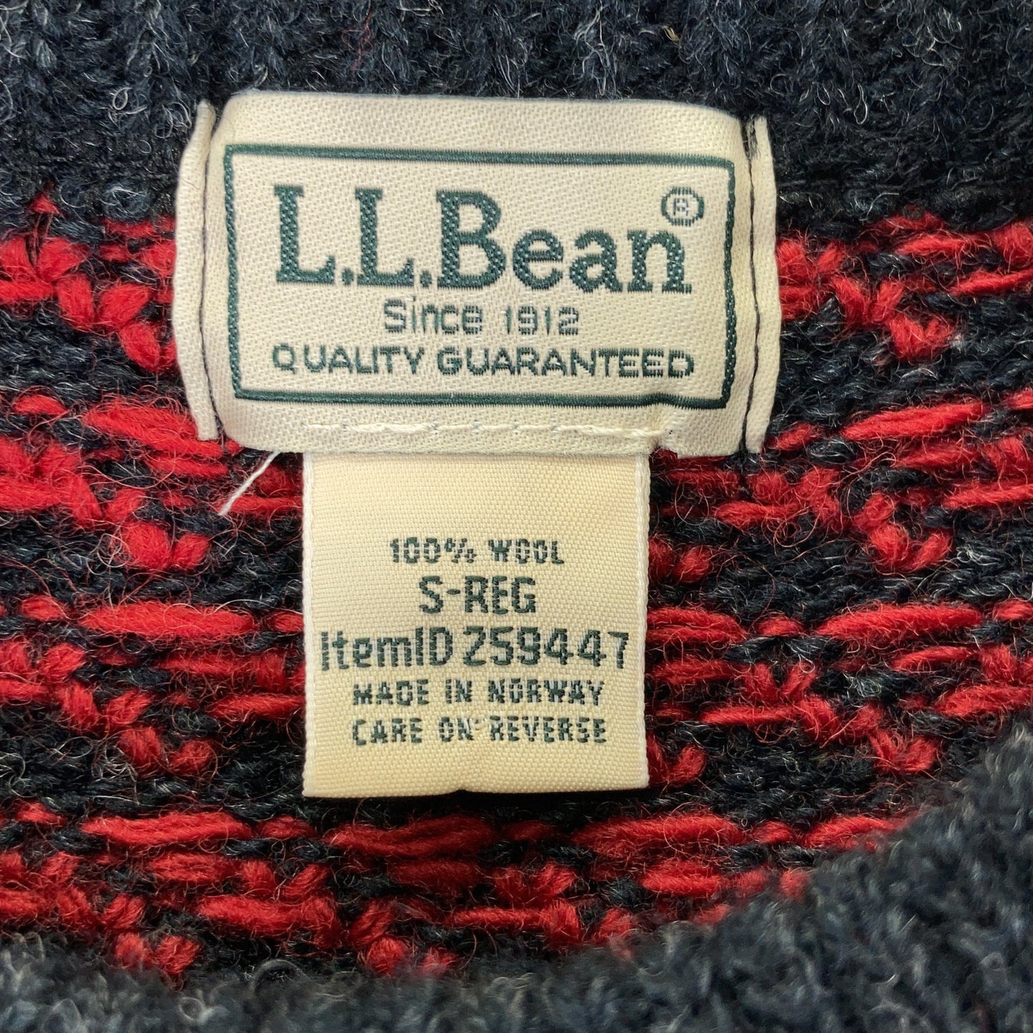 L.L.Bean Norway Made Birdseye Wool Sweater Black/Red Size S