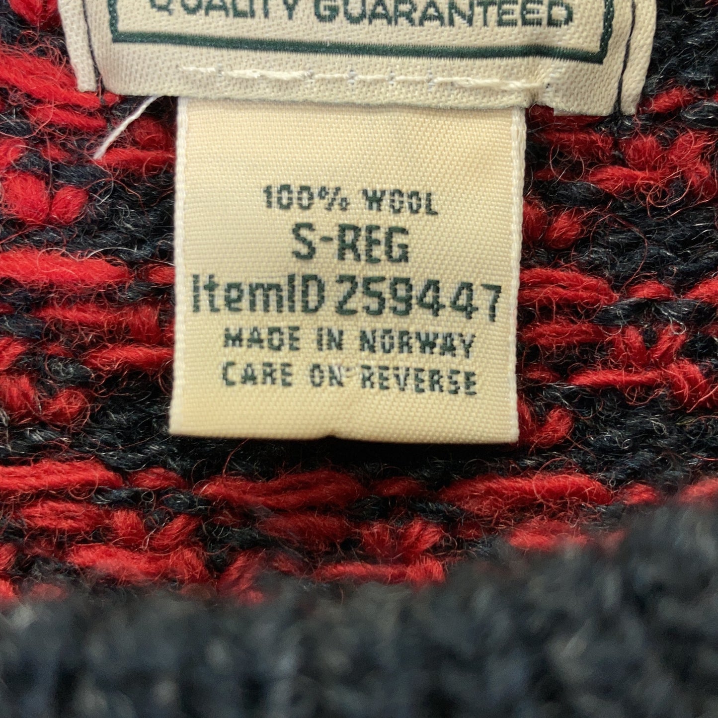 L.L.Bean Norway Made Birdseye Wool Sweater Black/Red Size S