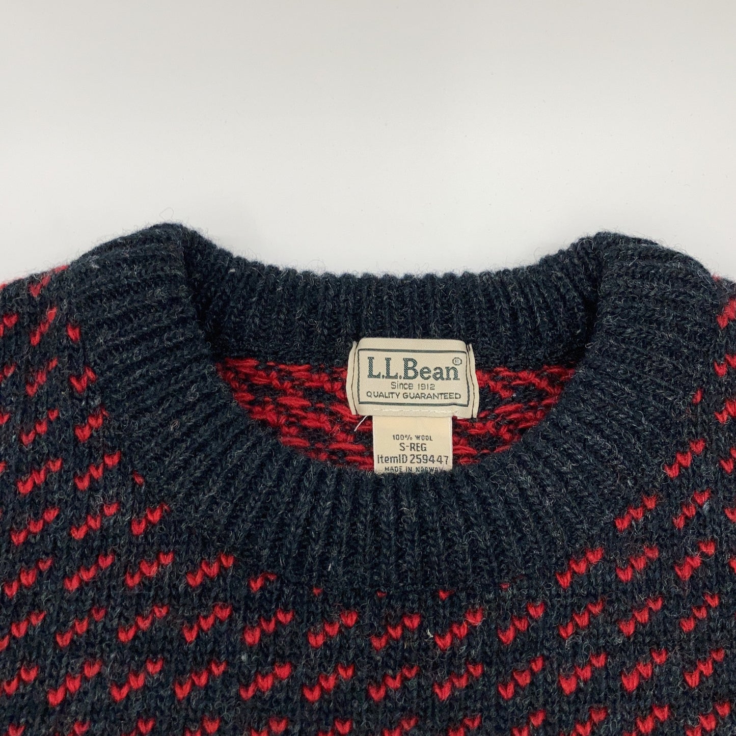 L.L.Bean Norway Made Birdseye Wool Sweater Black/Red Size S