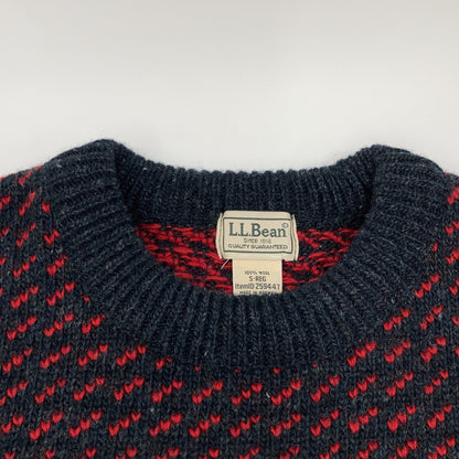 L.L.Bean Norway Made Birdseye Wool Sweater Black/Red Size S