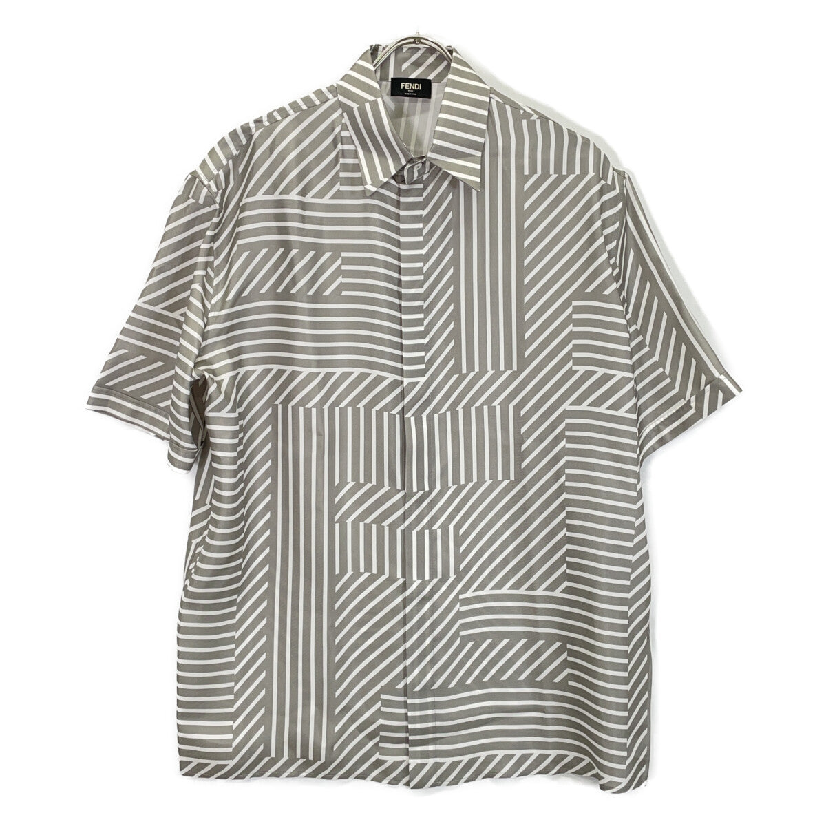 FENDI '23 FS0795 Gray Allover Print Silk Shirt Size 38