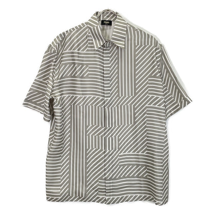 FENDI '23 FS0795 Gray Allover Print Silk Shirt Size 38