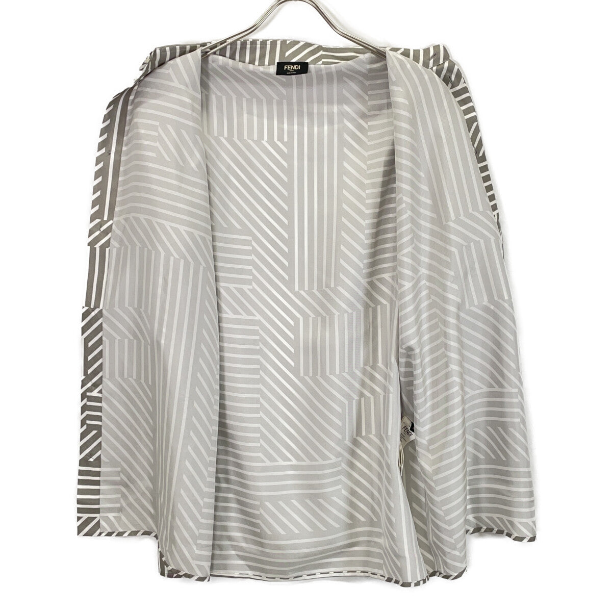 FENDI '23 FS0795 Gray Allover Print Silk Shirt Size 38