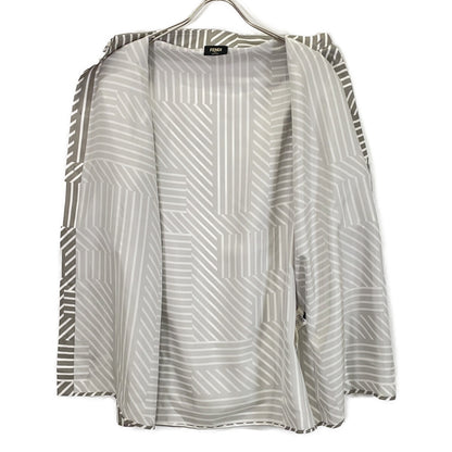FENDI '23 FS0795 Gray Allover Print Silk Shirt Size 38