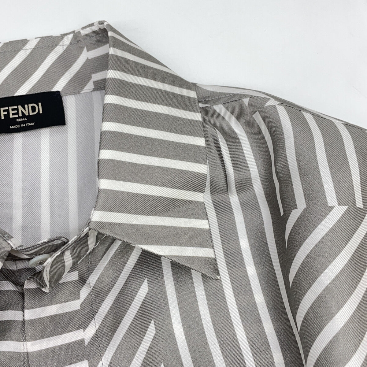 FENDI '23 FS0795 Gray Allover Print Silk Shirt Size 38