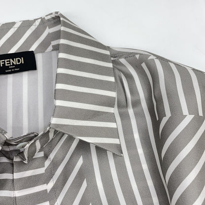 FENDI '23 FS0795 Gray Allover Print Silk Shirt Size 38