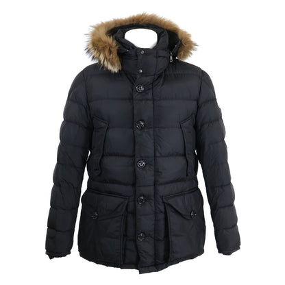 MONCLER CLUNY Fur-Trim Hooded Down Jacket Black Size 2