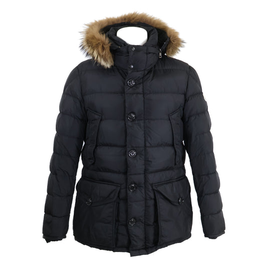 MONCLER CLUNY Fur-Trim Hooded Down Jacket Black Size 2