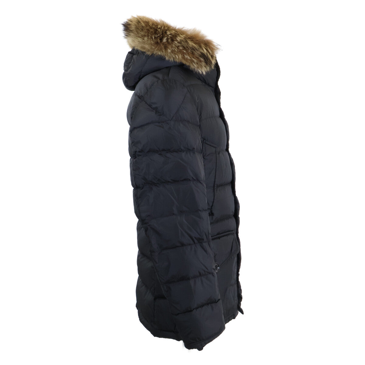 MONCLER CLUNY Fur-Trim Hooded Down Jacket Black Size 2